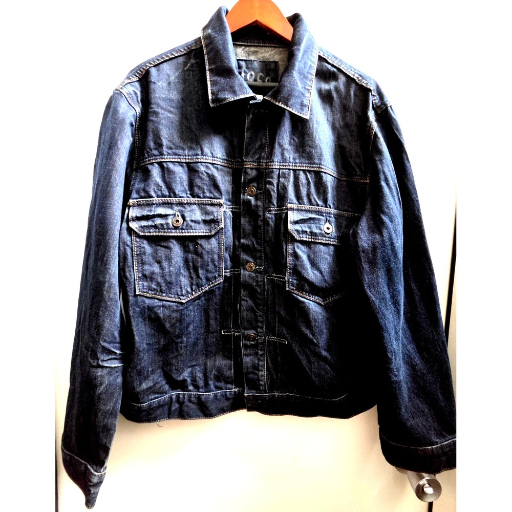 Gap 1969 Denim Trucker Jacket Dark Wash XL Boxy Cut Flap Pockets Logo Buttons